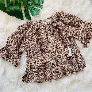 Vanilla star- Leopard print off shoulder blouse